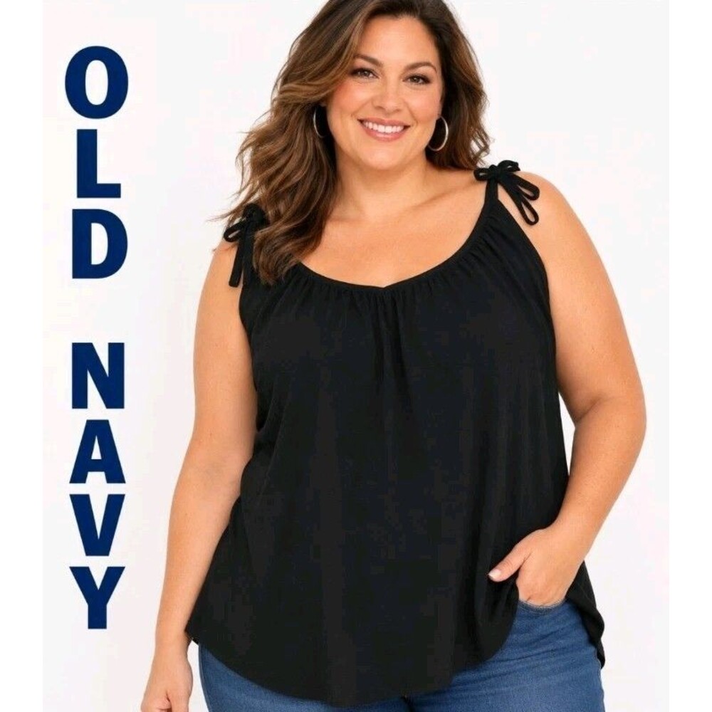 NWT Old Navy Womens 3X Tie Shoulder Double Weave Cami Swing Minimalist Black Top